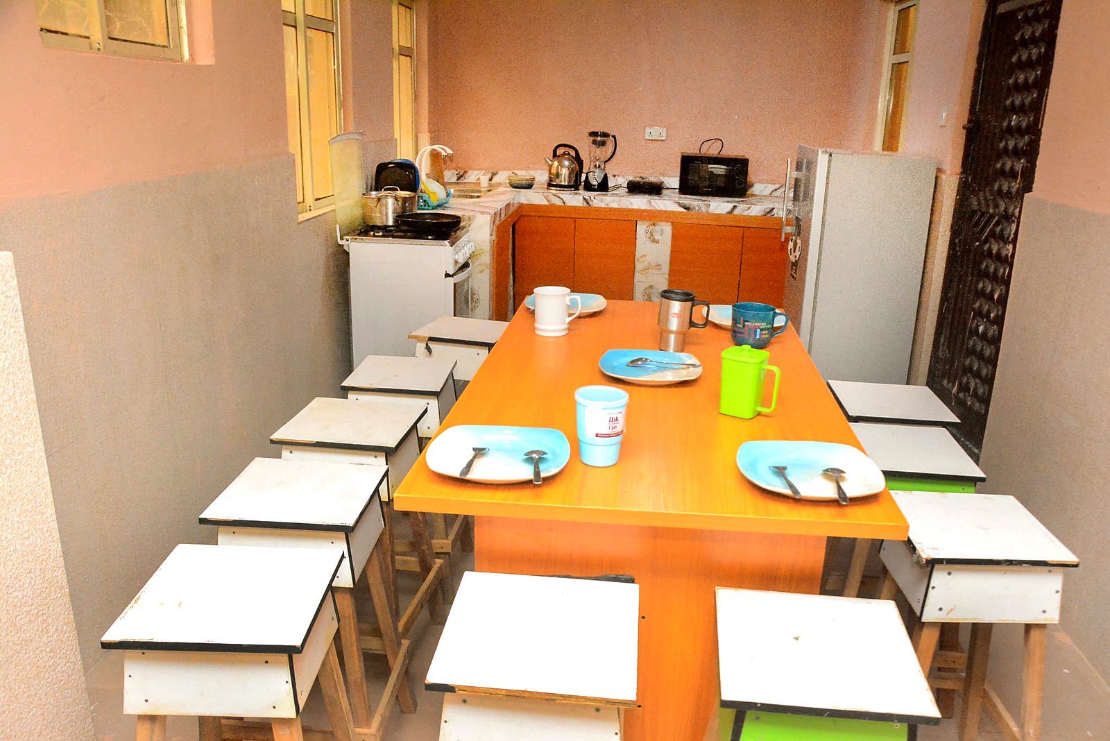 The Home Economics room laid for a practical Food and Nutrition lesson